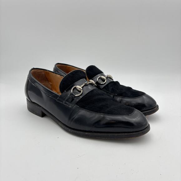 Vintage Gucci Horsebit Pony Hair Accent Leather Loafers Tom Ford Era Men's 45.5E